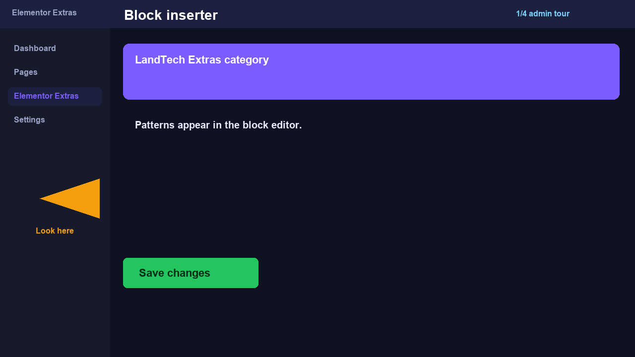 block-patterns admin screen 1